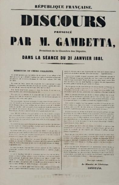 1881 - GAMBETTA DISCOURS PRONONCÉ PAR M. GAMBETTA, Président de la Chambre des Députés,...