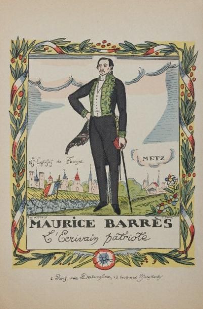 GUY ARNOUX. 1915 Maurice BARRÈS, L'Écrivain Patriote, en tenue d'Académicien, devant...