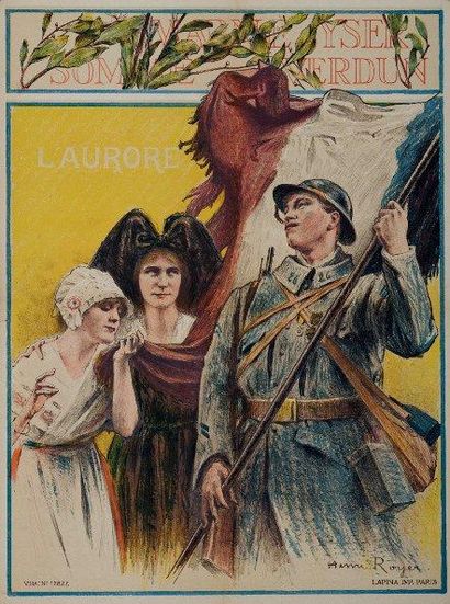 HENRI ROYER «L'AURORE» «Marne Yser Somme Verdun» Imp. Lapina (80 x 60) État A