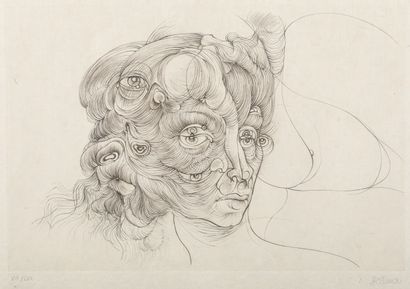  Hans BELLMER (1902-1975) 
Portrait de femme à la chevelure surréaliste 
Gravure...
