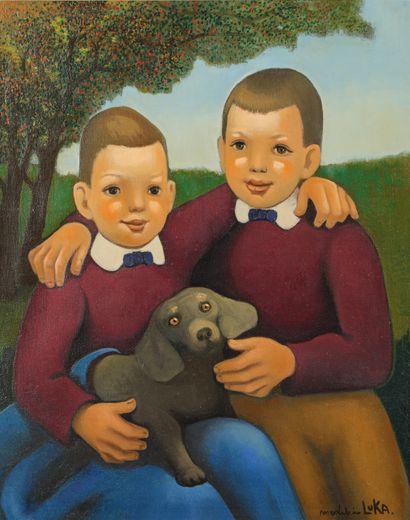 null Madeleine LUKA (1894-1989)

The two brothers with the little dog

Oil on canvas...