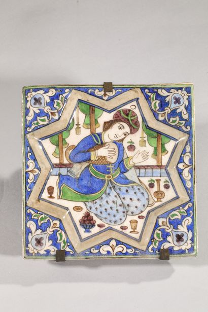  Tile with musician Siliceous paste with...