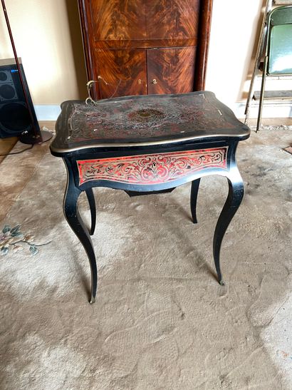 null Dressing table in blackened wood and marquetry known as "Boulle" of brass and...