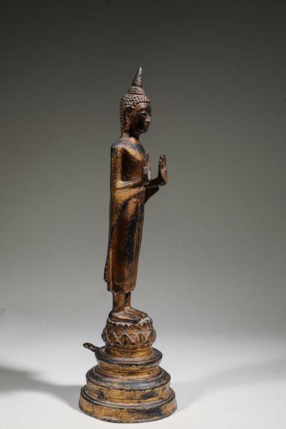 null Divinité en métal patiné doré

Thaïlande XXème siècle

Haut 36cm