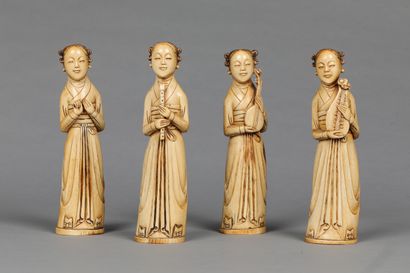Suite of 4 musicians in stained ivory 
China...