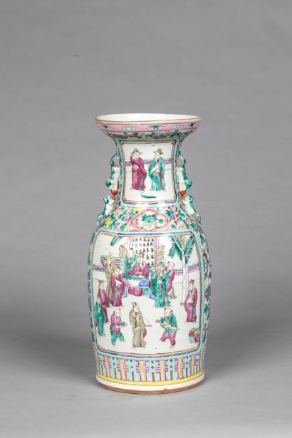 Porcelain vase of baluster shape with polychrome...