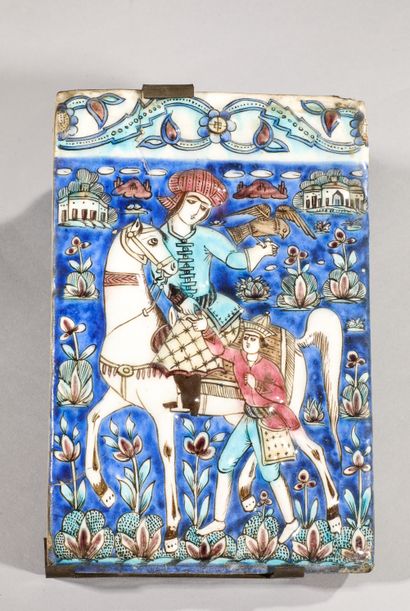  Tile with falconer Siliceous paste with...