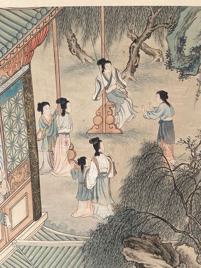 null Chine XIXème siècle

Importante peinture sur soie représentant une scène de...