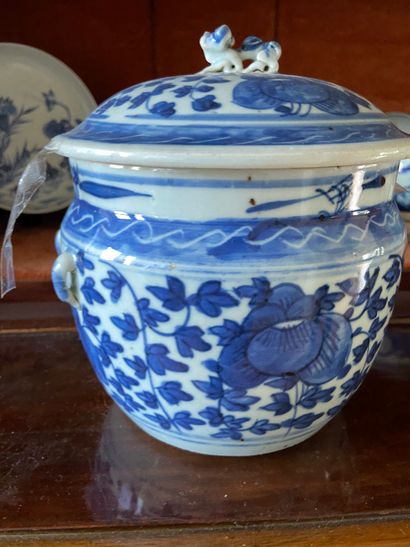 null Chine XXème siècle

Pot couvert en porcelaine blanc-bleu à décor sur le pourtour...