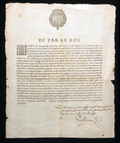 1603 HENRI IV LANGUEDOC ET PROVENCE "De Par le Roy, HENRY, par la Grâce de Dieu,...