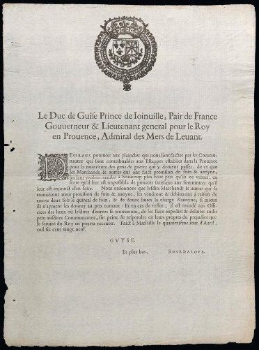 1629 PROVENCE PESTE "Le Duc de GUISE Prince de JOINVILLE, Pair de France, Gouverneur...
