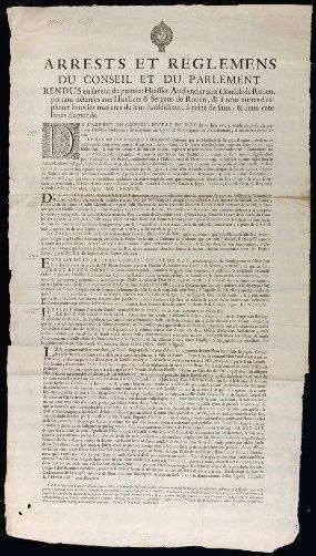 1702 ROUEN (76) "Arrêts et Règlements du Conseil et du Parlement rendus en faveur...