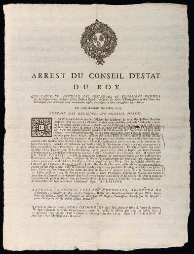 1703 BOURGOGNE & BRESSE "Arrest du Conseil d'Estat du ROY. qui casse et annule les...