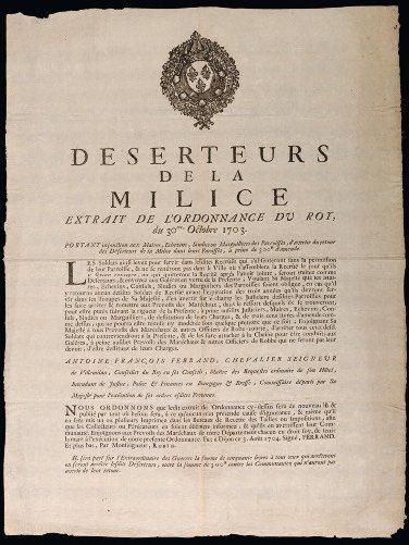 1704 BOURGOGNE & BRESSE (GALÈRES)- "DÉSERTEURS DE LA MILICE, extrait de l'Ordonnance...