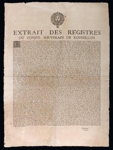 1704 ROUSSILLON "Extrait des Registres du CONSEIL SOUVERAIN du ROUSSILLON."(En -...