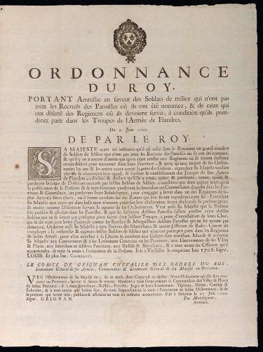1706 PROVENCE (DRÔME) "Ordonnance du Roy, portant AMNISTIE en faveur des SOLDATS...
