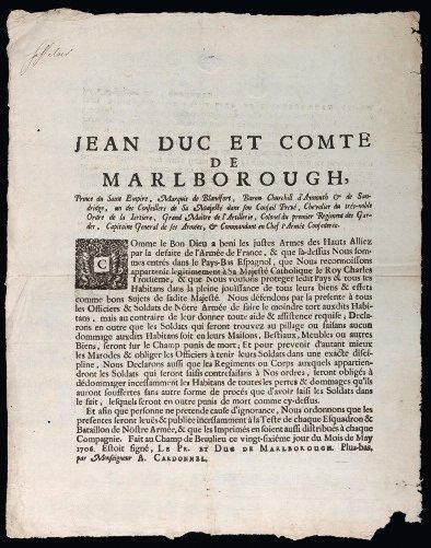 1706 Jean Duc Et Comte de MARLBOROUTH, Prince du Saint Empire, Marquis de BLANDFORD,...