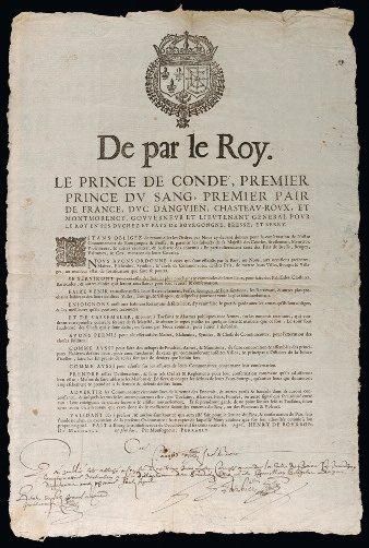 1636 Henry DE BOURBON, Prince de CONDÉ "De Par le ROY. Le Prince de CONDÉ, Premier...