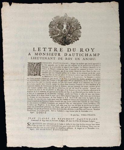 1713 ANJOU (PRISE DE FRIBOURG)- "LETTRE DU ROY, à Monsieur D'AUTICHAMP Lieutenant...