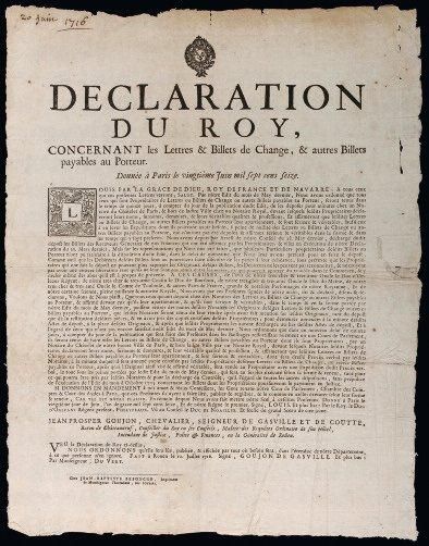 1716 ROUEN (76) "Déclaration du Roy, concernant les LETTRES & BILLETS DE CHANGE,...