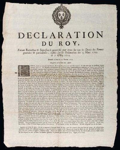 1717 PARIS SEL- "Déclaration du Roy, portant Extinction & Suppression de quatre Sols...