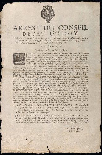 1717 CHAMPAGNE DRAPERIE ÉTRANGÈRE- "Arrest du Conseil du ROY, portant que les Draperies...