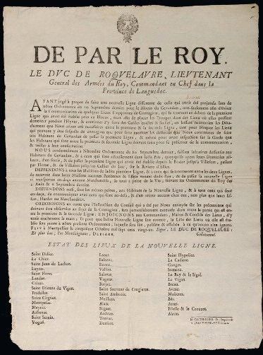 1721 LANGUEDOC LIGNE DE LA PESTE BLOCUS DU GEVAUDAN- "De par le ROY. Le Duc de ROQUELAURE,...