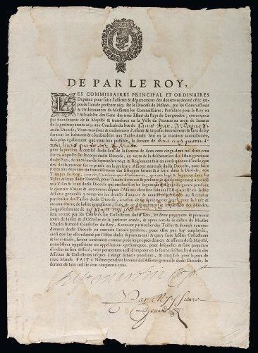 1653 LANGUEDOC (GARD) NÎMES (30) "DE PAR LE ROY, Les Commissaires Principal et Ordinaires...
