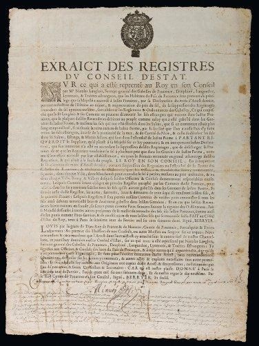 1662 SEL & GABELLE de PROVENCE "Extrait des Registres du Conseil d'État. Me Nicolas...