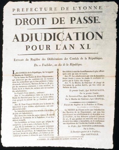 null AN 10 YONNE DROIT DE PASSE - "Droit de Passe Adjudication pour l'an XI- (Titre)...