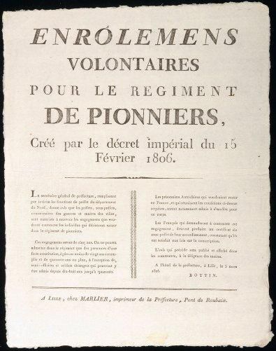 1806 (NORD) "ENRÔLEMENTS VOLONTAIRES pour le RÉ- GIMENT DES PIONNIERS, crée par le...