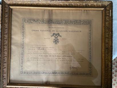 null Two framed pieces: Brevet d'honner and diploma of the Legion of Honor