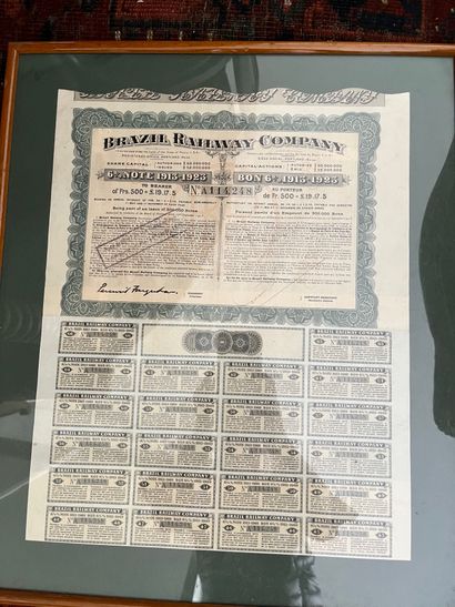 null Bearer bond of 500 francs of the Brazil Railway Company

Framed.

39 x 31 c...