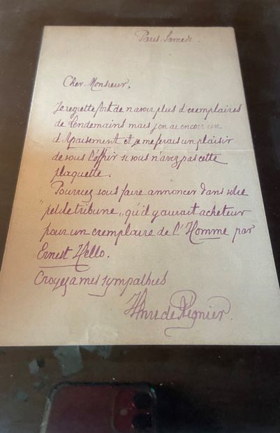 null "Henri de REGNIER (Honfleur 1864-1936), writer and poet.

Autograph letter signed,...
