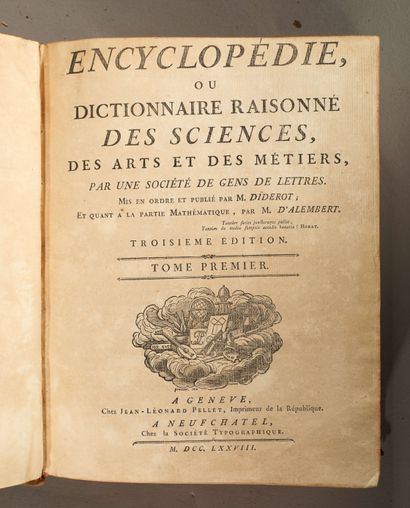 null "DIDEROT and D'ALEMBERT. 

Encyclopédie ou Dictionnaire raisonné des Sciences,...