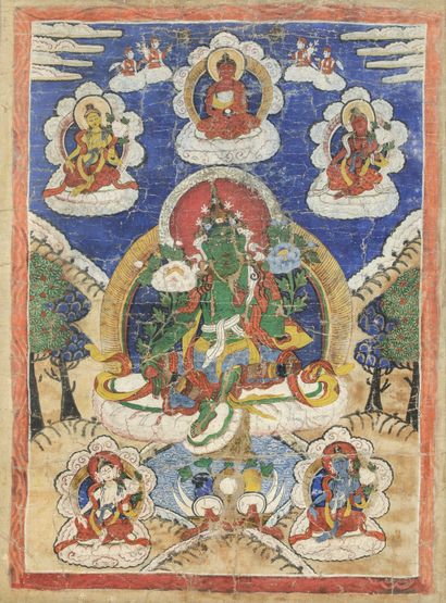 null 
Thanka représentant Tara verte




Pigments polychromes sur textile




Himalaya,...