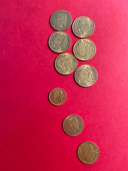 null Réunion de 9 monnaies



6 pièces de 10 francs or poids 19,25grs

2 pièces de...