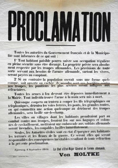 null EPERNAY 4 Septembre 1914 Proclamation de Von MOLTKE Chef de l'armée allemande...