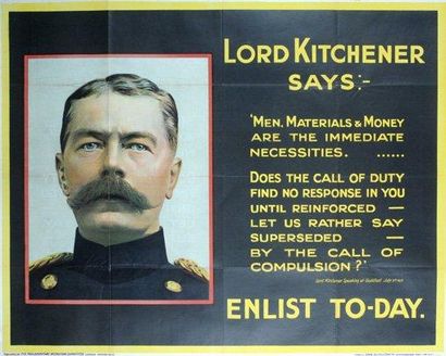 null «Lord Kitchener says:» 1915 Impr. David Allen & sons poster N°117 (125 x 102)...
