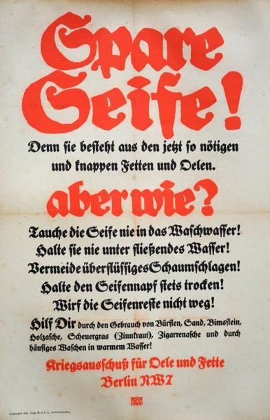 Bernhard «Spare Seife!» Impr. Emil Saatz, Berlin (71 x 47) Etat A - Entoilée
