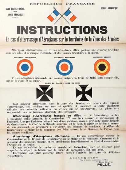 null «Instructions en cas d'atterrissage d'aéroplanes» 1916 (77 x 56) Etat A