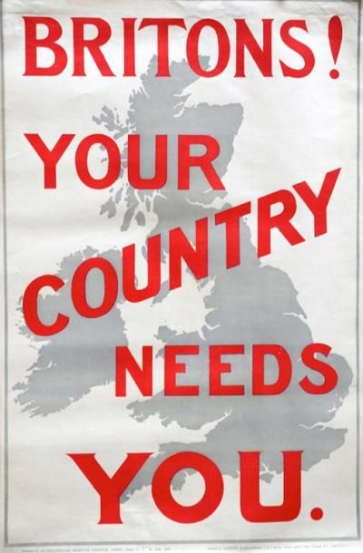 null «Britons! Your country needs you.» Impr. Saunders & Cullingham 1914 (76 x 51)...