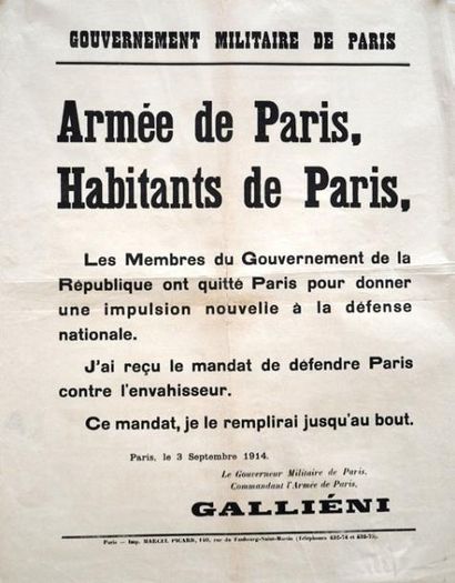 null Gouvernement Militaire de Paris, Armée de Paris, Habitants de Paris. GALLIÉNI...