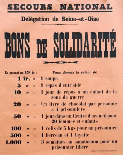 null «Secours National délégation de SEINE-ET-OISE - Bons de solidarité» Impr. Ch....