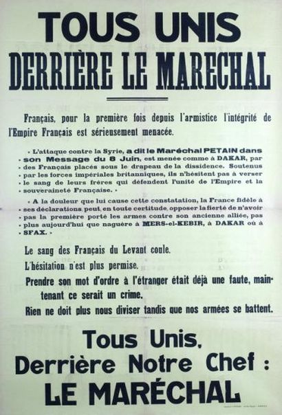 null «Tous unis derrière le Maréchal (PÉTAIN)» Impr. J. Pechade, Bordeaux (125 x...