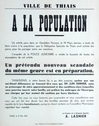 null Ville de THIAIS (94), 8 Mai 1941 «Un prétendu nouveau scandale est en préparation»...