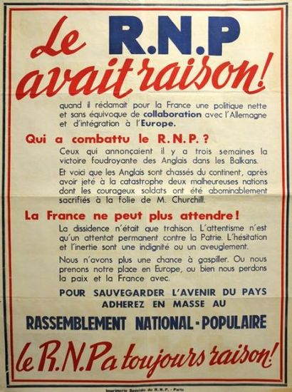 null «Le R.N.P. avait raison! quand il réclamait pour la France une politique nette...