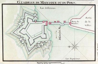 ITALIE Dessin aquarellé de la «CITADELLE DE MANTOUE ou du Port» (Plan de masse)....