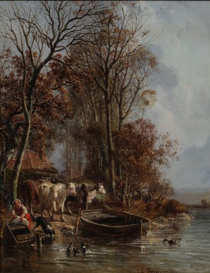 null Charles MOZIN (1806 - 1862)
"La fermière et sas vaches en bord de rivière"
Peinture...