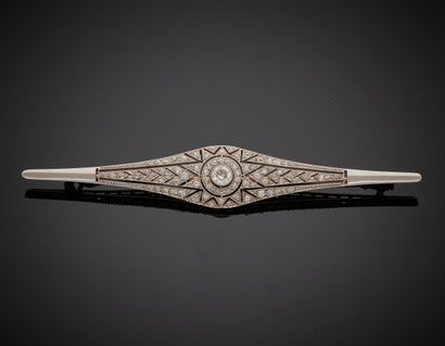 null Long "navette" shaped barrette BROCHURE in platinum (min. 800‰) and yellow gold...